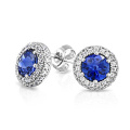 Boucles d&#39;oreilles rondes Blue CZ Stud 925 Bijoux en argent pour filles